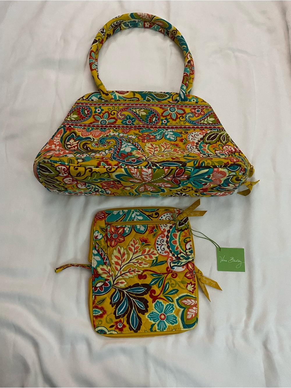 Vera Bradley Provençal Yellow Floral Top-Handle Bag with Wallet Wristlet